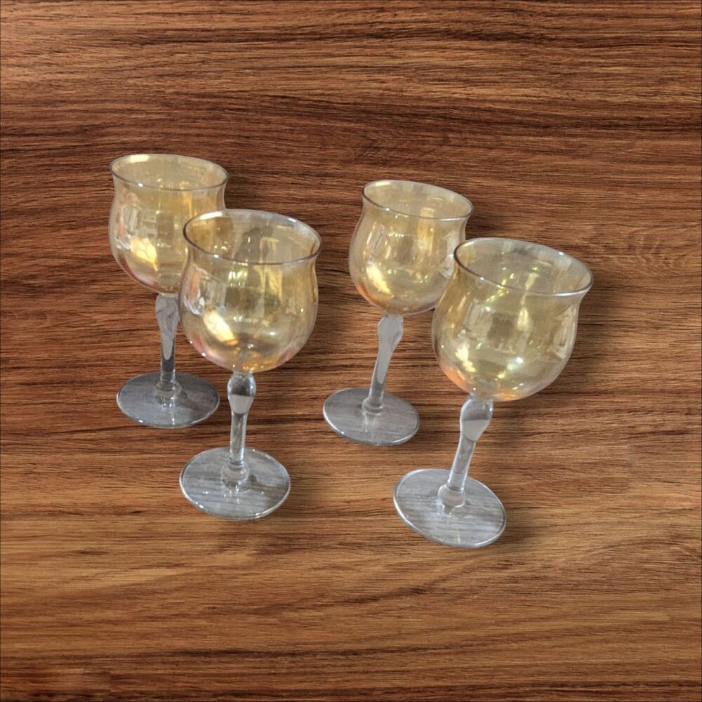Vintage Amber-Colored Goblet Glass Set Of 4‎ Decorative Stemware Elegant Dining